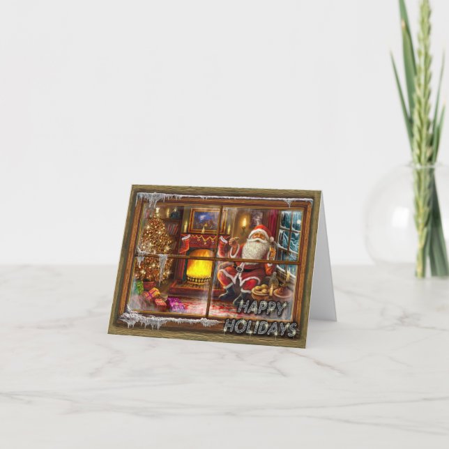 Fire Side Santa Claus Note Card (Front)