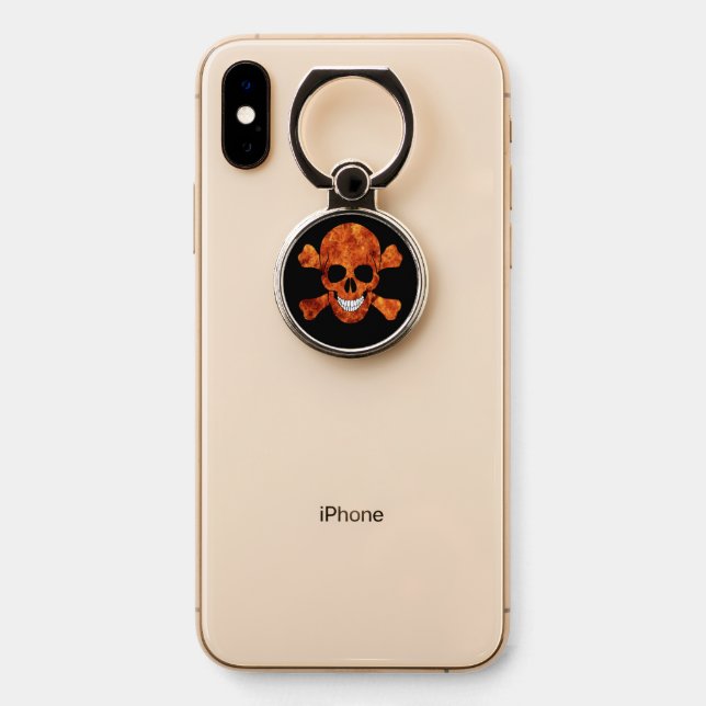 Fire Skull And Crossbones Phone Ring Stand (On Phone)