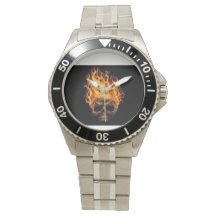 Fire skull rolex watch silver color