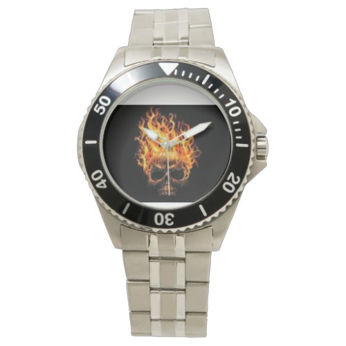 Fire skull rolex watch silver color