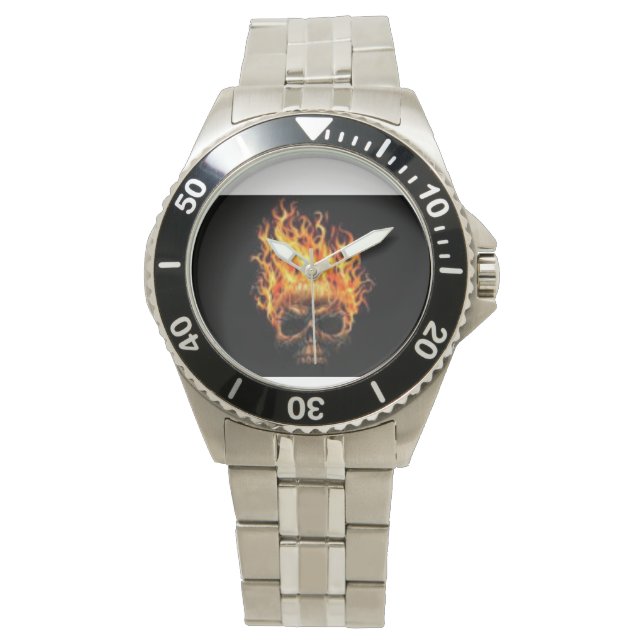 Fire skull rolex watch silver color (Front)