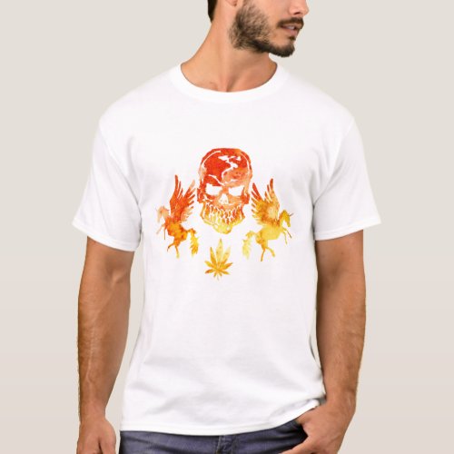 Fire Skull Unicorns Weed Leaf T_Shirt