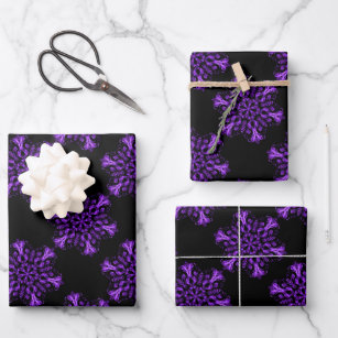 Goth Black Wrapping Paper with Purple Snowflakes