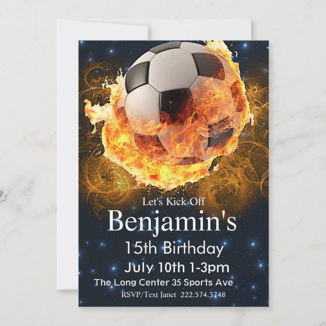Fire Soccer Birthday, Football Birthday, Futbol  Invitation (Front)