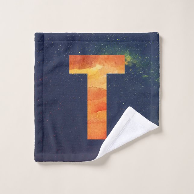 Fire Space Galaxy Letter T Wash Cloth (Wash Cloth)