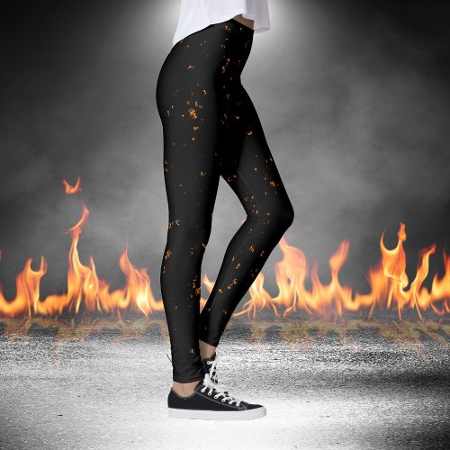 Fire Sparks Overlay Your Photo Burning Ashes Black Leggings