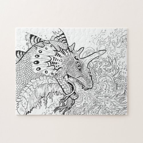 Fire Spitter Dragon Lineart Color your Own Jigsaw Puzzle