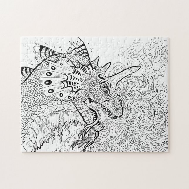 Fire Spitter Dragon Lineart Color your Own Jigsaw Puzzle (Horizontal)