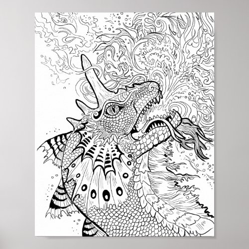 Fire Spitter Dragon Lineart Color your Own Poster