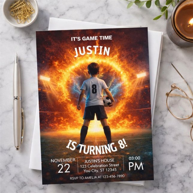 Fire Stadium Theme Boys 8th Birthday Party Invitation (Creator Uploaded)