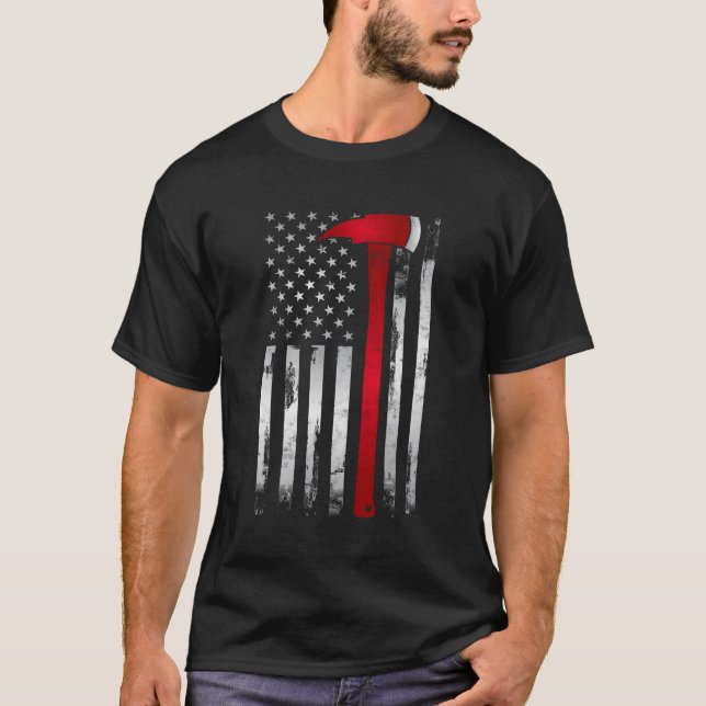 Fire Thin Red Line American Flag Axe For Firefight T-Shirt (Front)