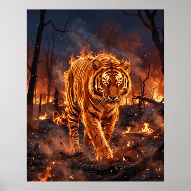 Fire Tiger Burning Wilderness Poster (Front)