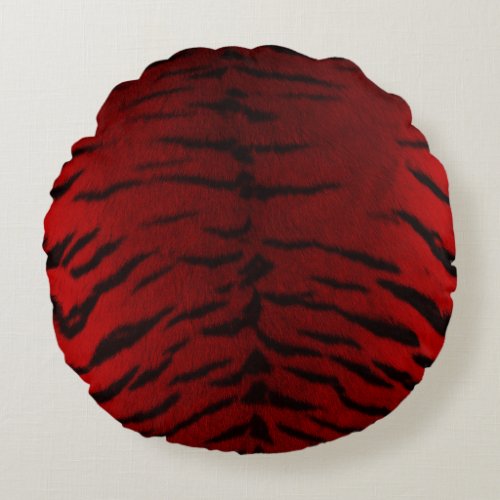 Fire Tiger Skin Print Round Pillow