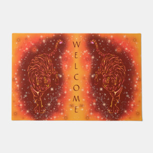 Fire Tigers Running In Galaxy Starry Night Welcome Doormat