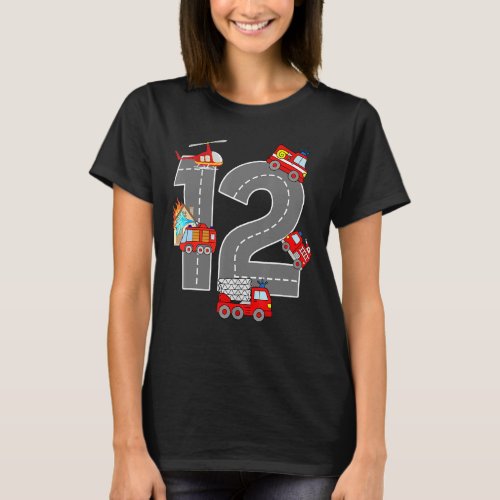 Fire Truck 12th Birthday Boy 12 Year Old Firefight T_Shirt