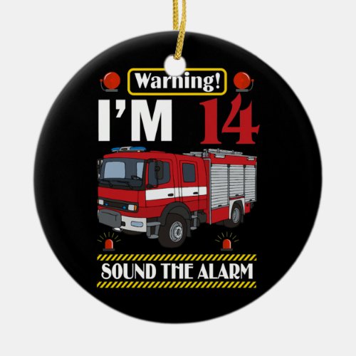 Fire Truck 14 Year Old Firefighter 14th Birthday Ceramic Ornament