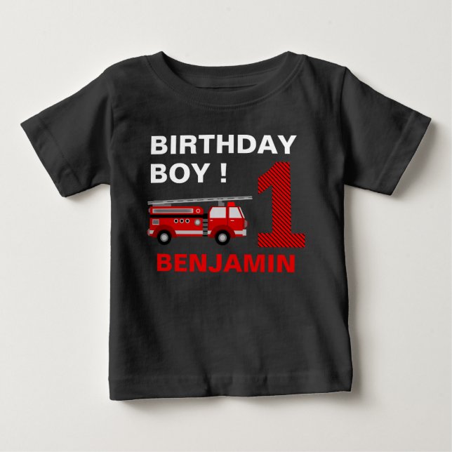Fire Truck 1st Birthday Party Baby T-Shirt (Front)