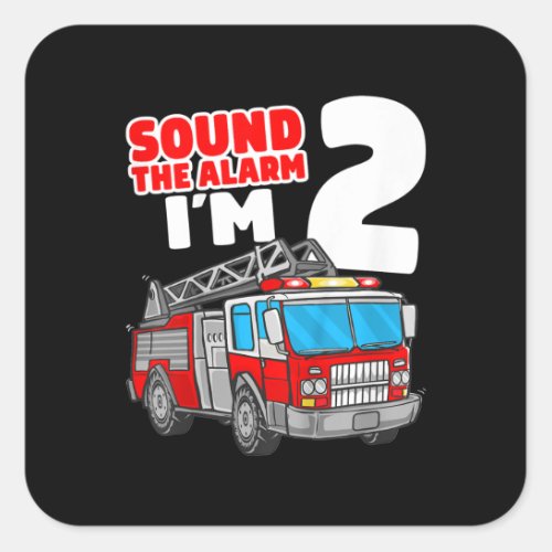 Fire Truck 2 Year Old Firefighter 2nd Birthday Square Sticker