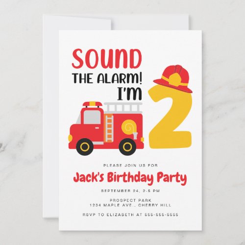 Fire Truck 2nd Birthday Party Invitation