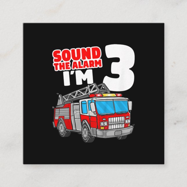 Fire Truck 3 Year Old Firefighter 3rd Birthday Square Business Card (Front)