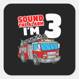 Fire Truck 3 Year Old Firefighter 3rd Birthday Square Sticker
