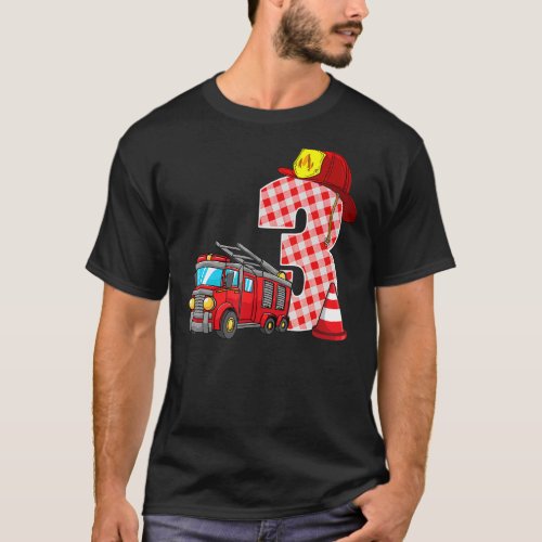 Fire Truck 3rd Birthday Boy Toddler Firefighter 3 T_Shirt