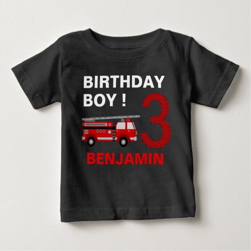 Fire Truck 3rd Birthday Party Baby T_Shirt