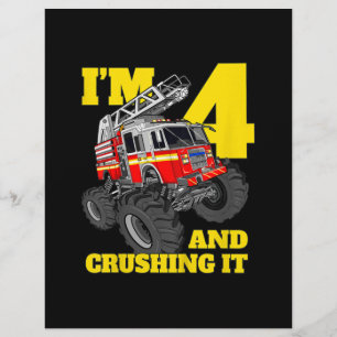 Fire Truck 4th Birthday Boy 4 Firefighter Gift Flyer