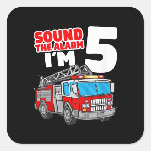 Fire Truck 5 Year Old Firefighter 5th Birthday Square Sticker