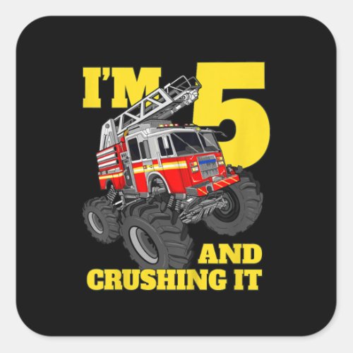 Fire Truck 5th Birthday Boy 5 Firefighter Gift Square Sticker