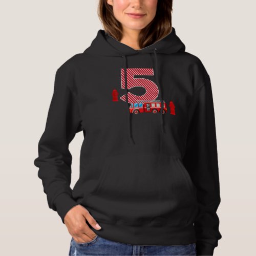 Fire Truck 5th Birthday Boy 5 Year Old Firefighter Hoodie