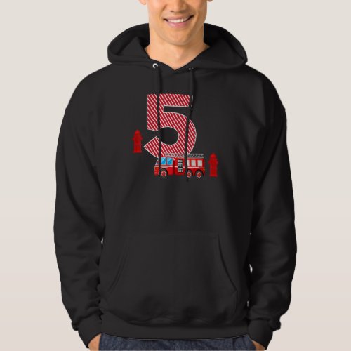 Fire Truck 5th Birthday Boy 5 Year Old Firefighter Hoodie