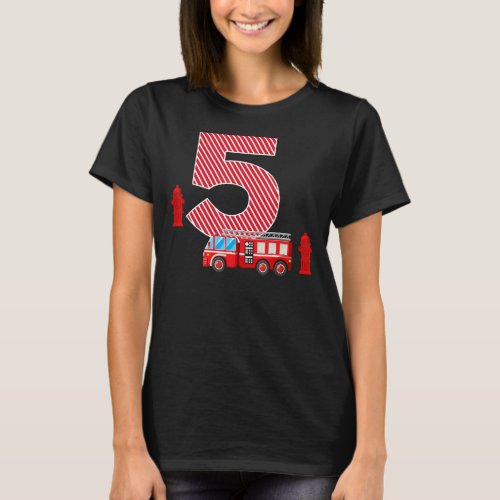 Fire Truck 5th Birthday Boy 5 Year Old Firefighter T_Shirt