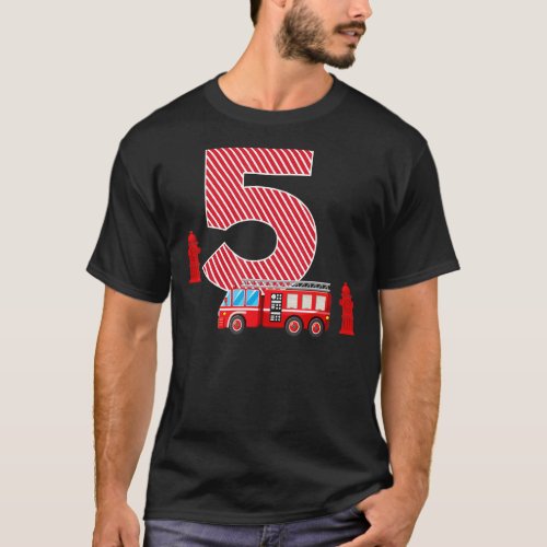 Fire Truck 5th Birthday Boy 5 Year Old Firefighter T_Shirt