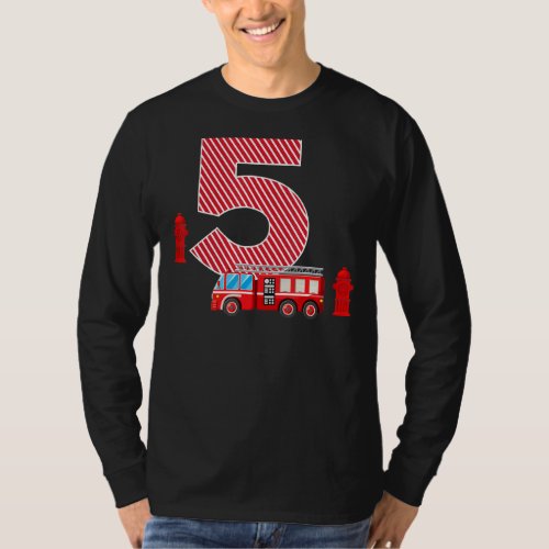 Fire Truck 5th Birthday Boy 5 Year Old Firefighter T_Shirt