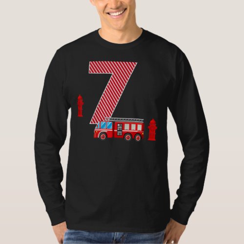 Fire Truck 7th Birthday Boy 7 Year Old Firefighter T_Shirt