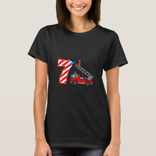 Fire Truck 7th Birthday Boy 7 Year Old Firefighter T_Shirt