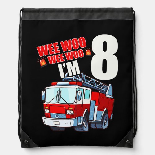 Fire Truck 8th Birthday Boy Toddler Firefighter Drawstring Bag