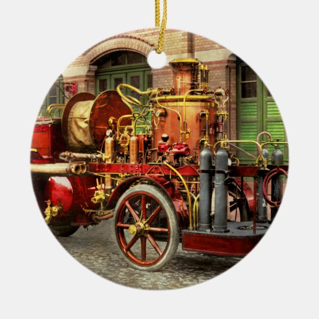 Fire Truck - An electric pump truck 1907 Ceramic Ornament (Front)