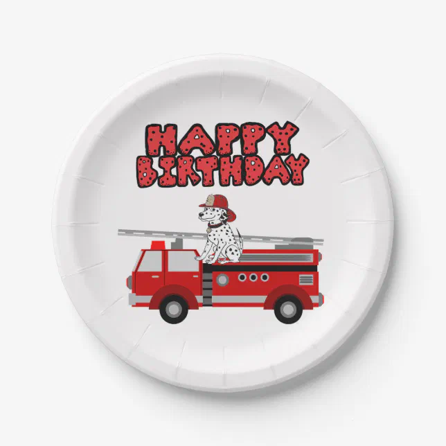 Fire Truck And Dalmatian Dog Happy Birthday Paper Plates Zazzle