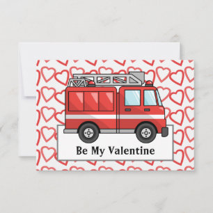 Fire Truck And Hearts Child's Valentine Card