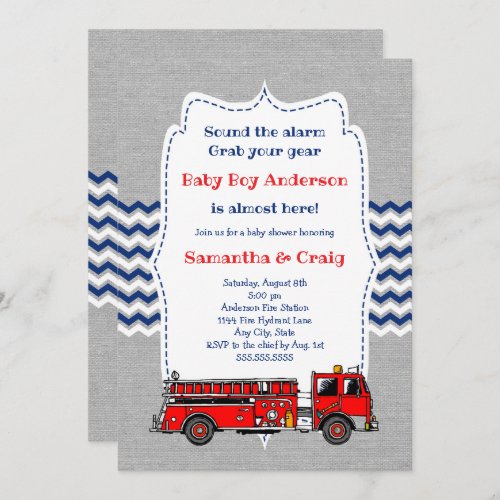 Fire Truck Baby Baby Shower Invite room on back Invitation