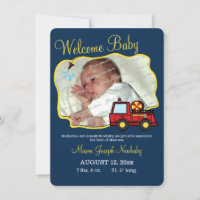 Fire Truck Baby Photo Birth Announcement