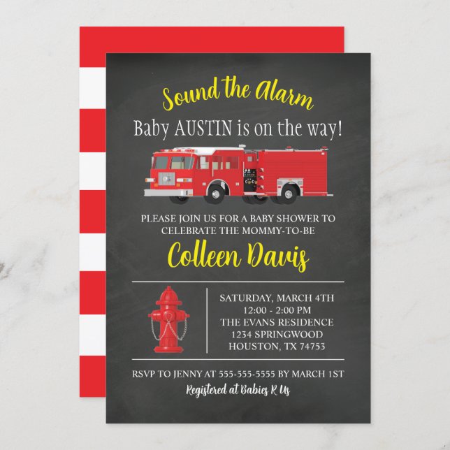 Fire Truck Baby Shower Invitation (Front/Back)
