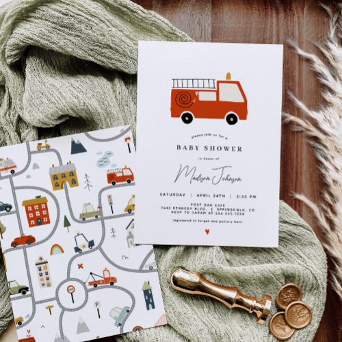 Fire Truck Baby Shower Invitation