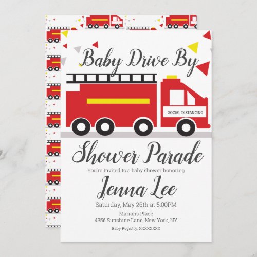 Fire Truck Baby Shower Parade Invitation