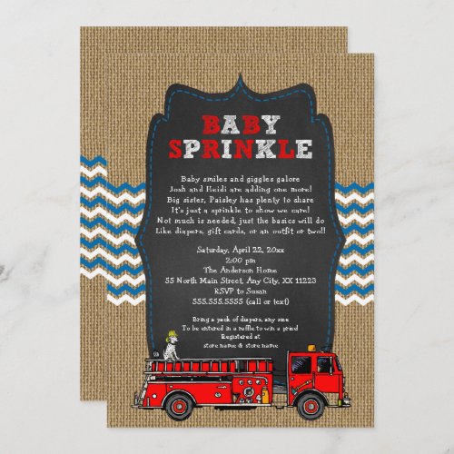 Fire Truck Baby Sprinkle boy baby shower Invitation