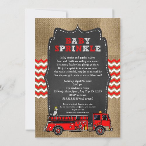 Fire Truck Baby Sprinkle Invite  boy baby shower