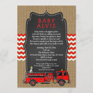 Fire Truck Baby Sprinkle WITH NAME boy baby shower Invitation