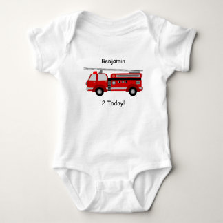 Fire Truck Baby Vest "2 Today" With Name Baby Bodysuit